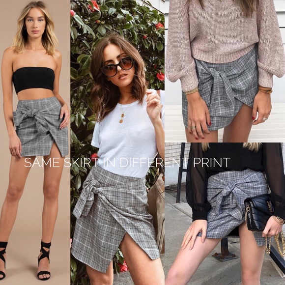 Plaid Tie Front Slit Skirt - Picture 5 of 9